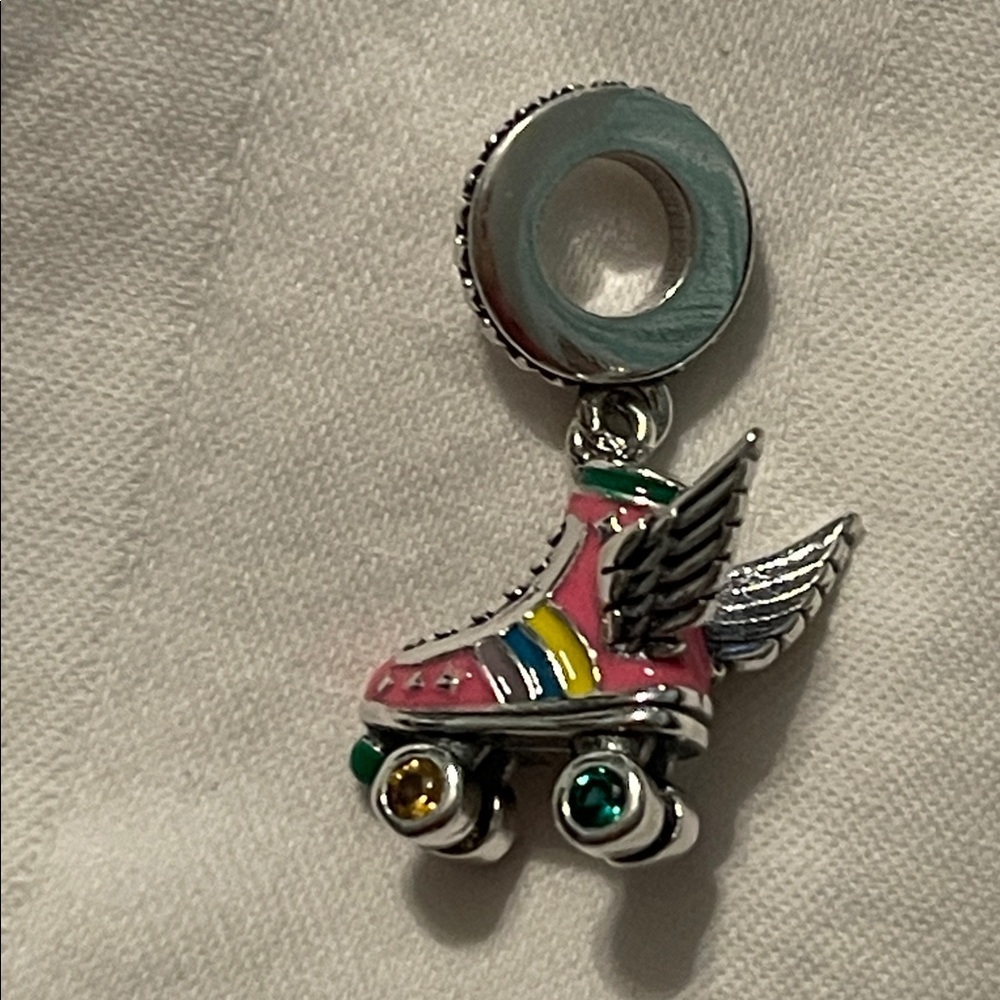 925 Sterling Silver Colorful Roller Skate Charm Pendant with Wings - Picture 7 of 14